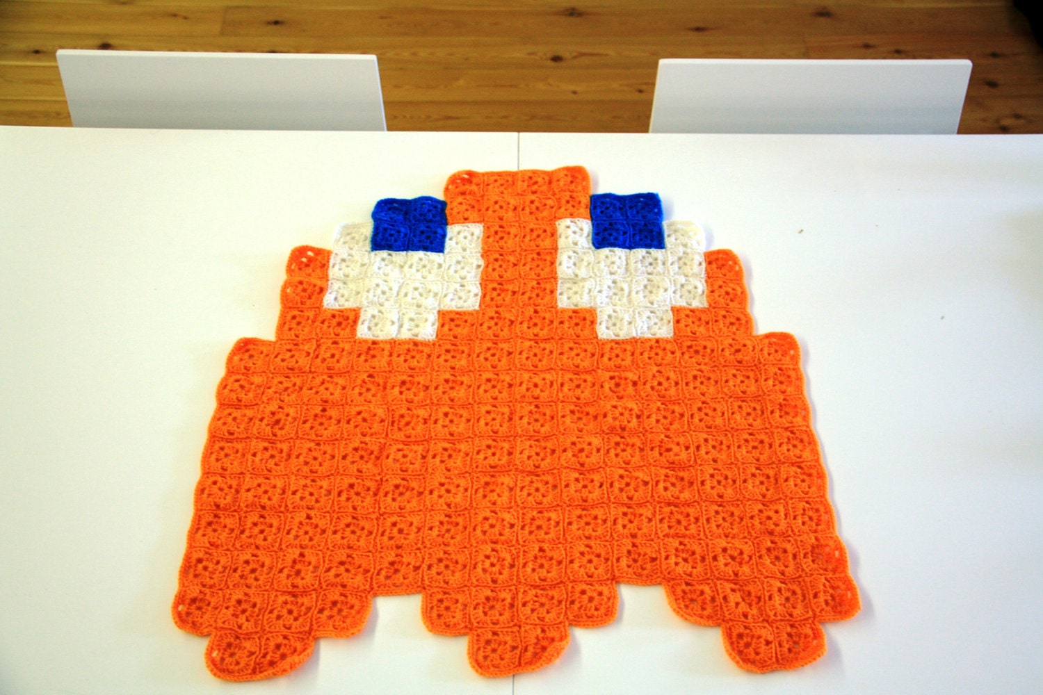Pac-Man Orange Ghost Crochet Blanket