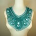 light green color big acrylic bead and button beads hand beading round applique on mesh base lace yoke trim