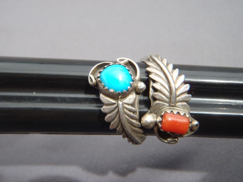 Vintage Sterling Silver Turquoise/ Coral Native American Ring R20
