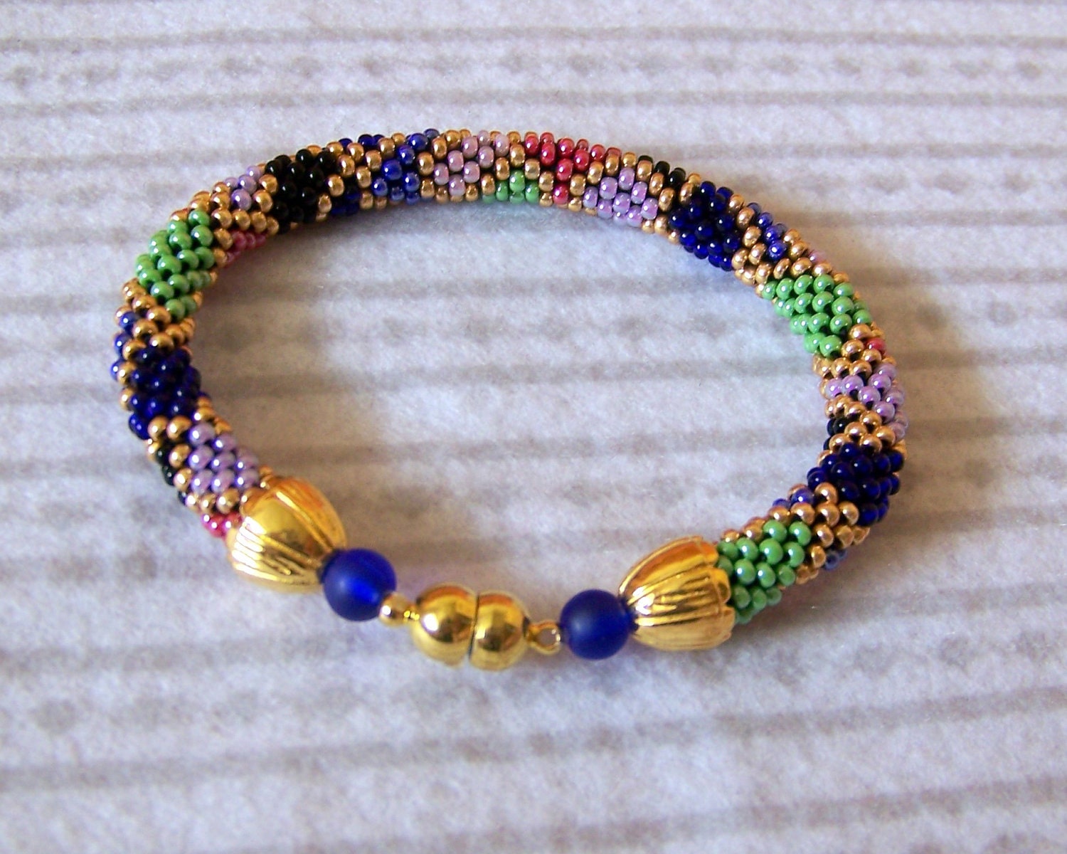 SALE - Beadwork - Bead Crochet Bracelet  - colorful - Abstract Beaded Bangle - Round Chunky Bangle - Geometric Design Bracelet