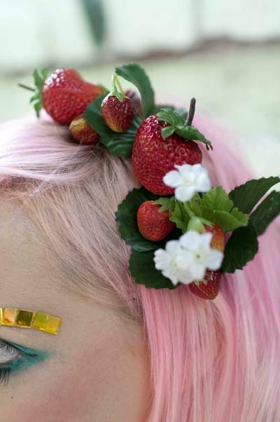 Strawberry Tart headband / headpiece kitsch, fun, friut, reds, festival, quirky