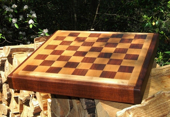 Walnut and Maple Chess Board, Handmade Solid Wood