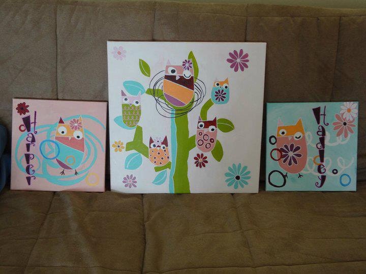 large 3 panel custom child nursery room art
