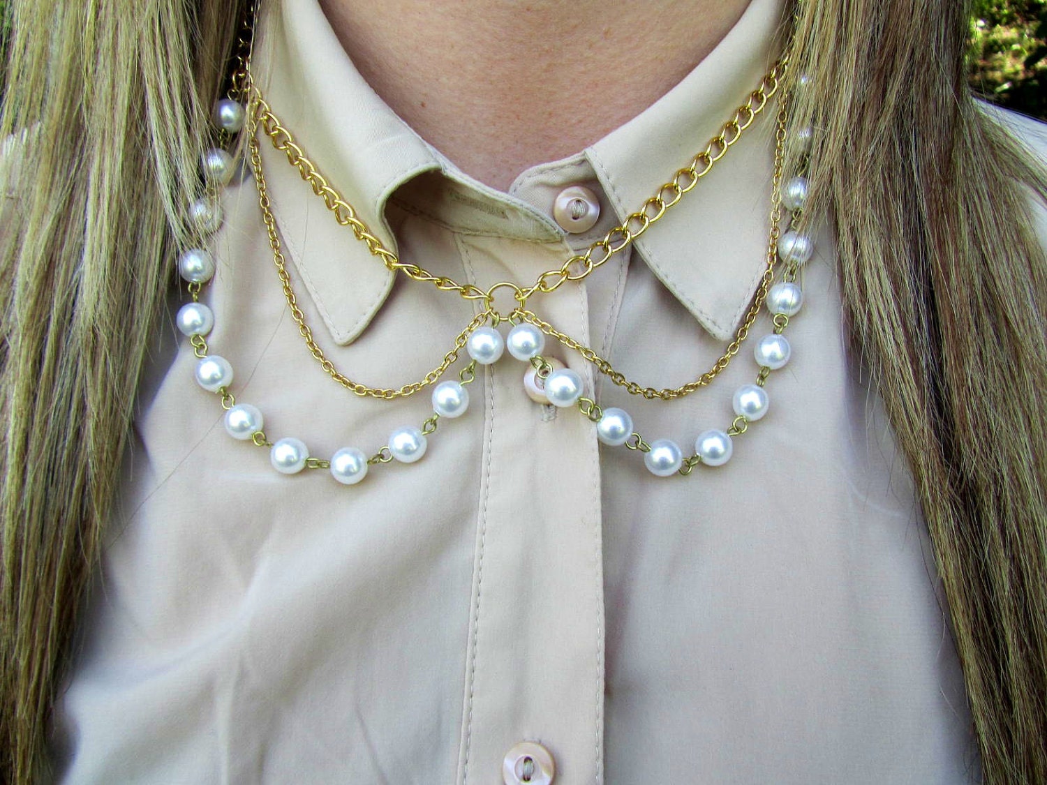 Pearl collar necklace, peter pan collar, peter pan necklace