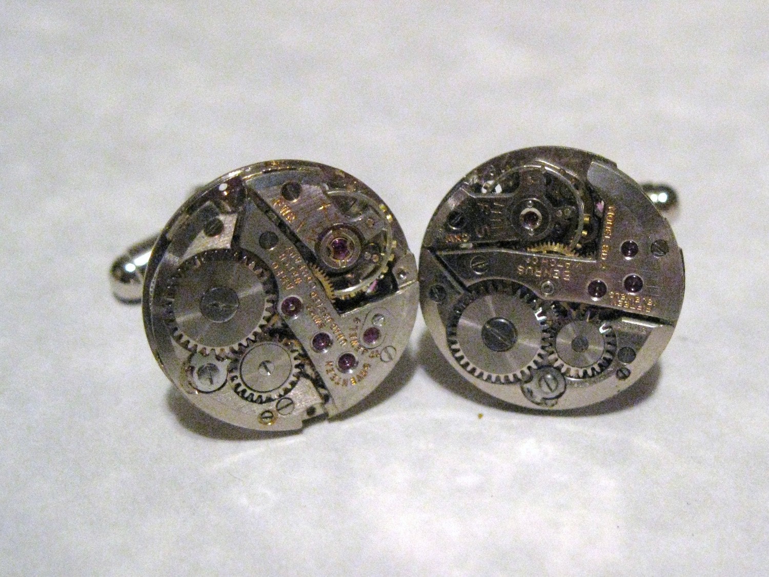Round Jeweled Steampunk Watch Movement Cufflinks