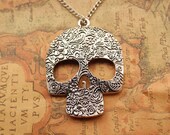 skull necklace,retro silver big skull alloy necklace---N021