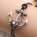 anchor bracelet,retro anchor pendant bracelet,brown true leather bracelet---B001