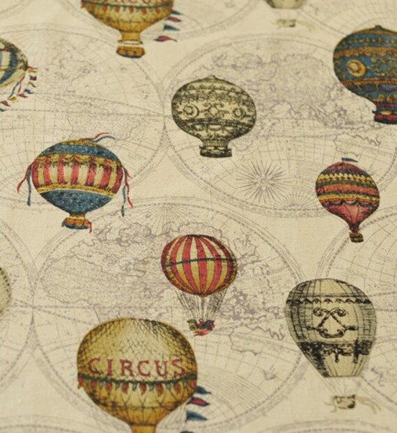 0.5m Retro Hot Air Balloon Linen Cotton Fabric by marsearch