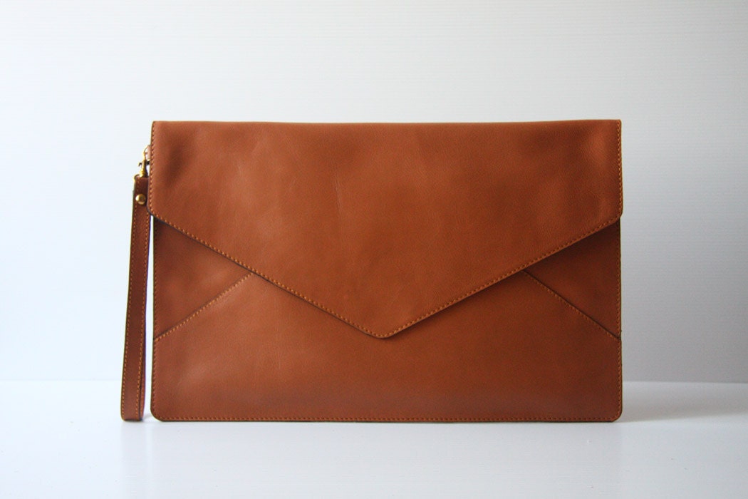 Oversize Envelope Leather Clutch in Tan