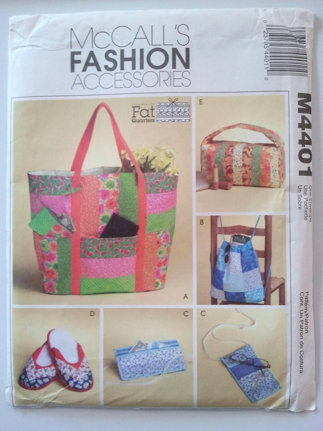 McCalls M4401, Fat Quarters Bags and Travel Accessories, Totes, Slippers, Backpack