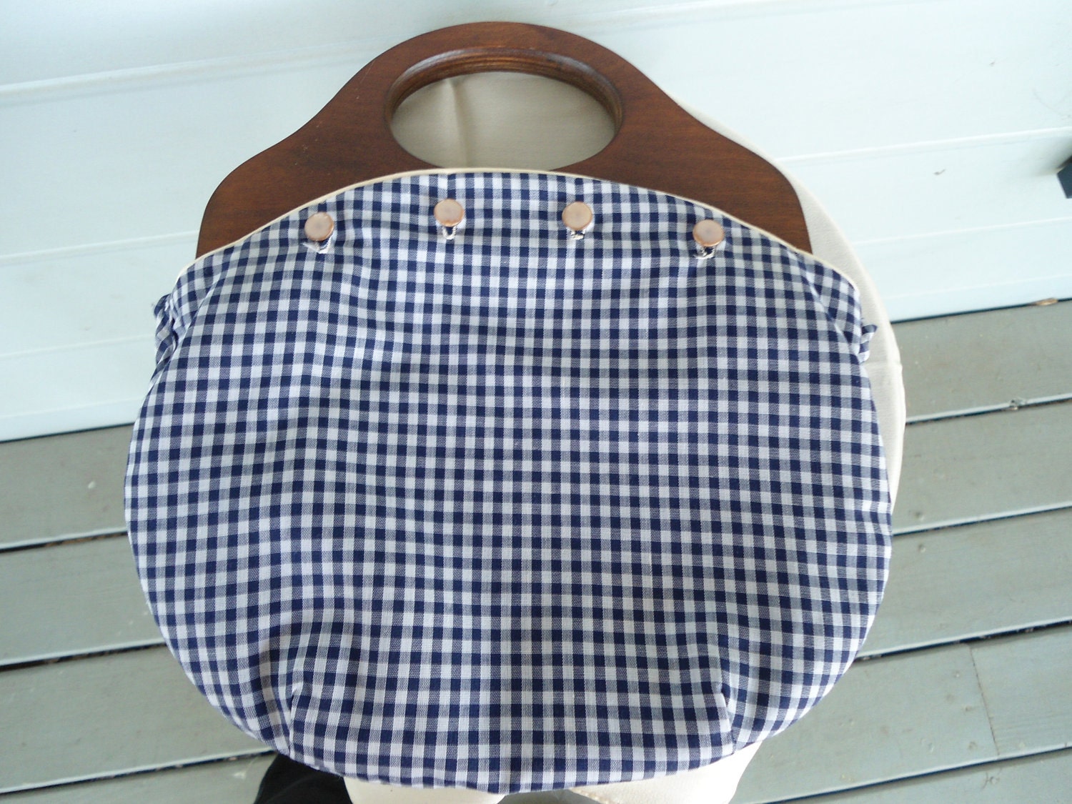 Reversable Fabric Vintage Purse with wood handles