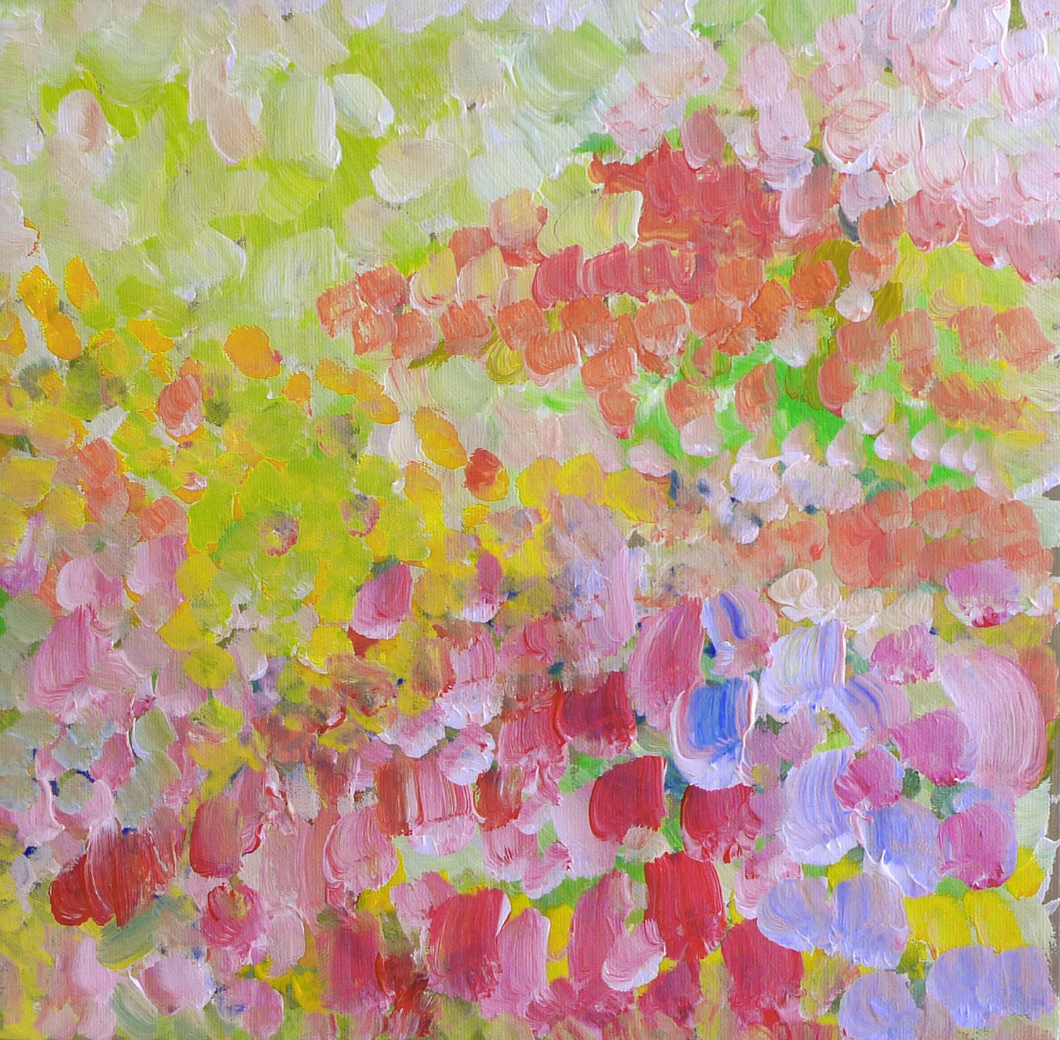 Everywhere Tulips, Original Abstract Acrylic Painting 12"x12"x3/4"