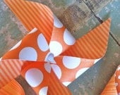 Sunny Delight - Set of 6 Orange and White Polka Dot - tall Pinwheels
