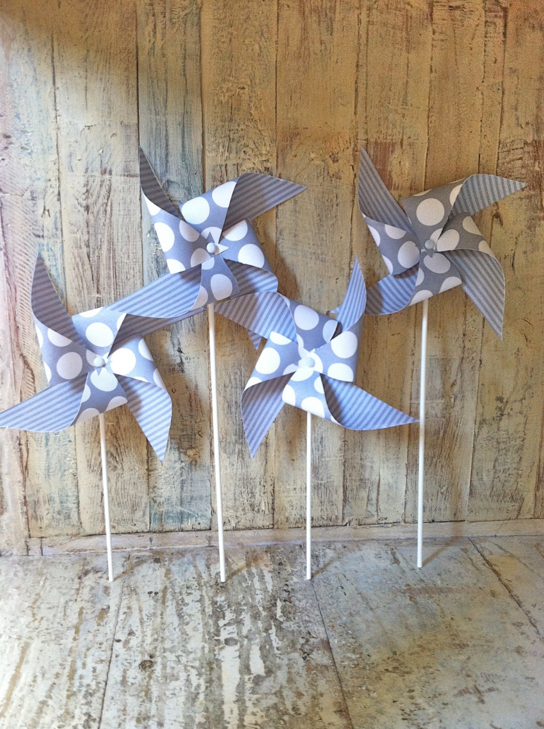 Gray and White Polka Dots - Set of 6 Paper Pinwheels
