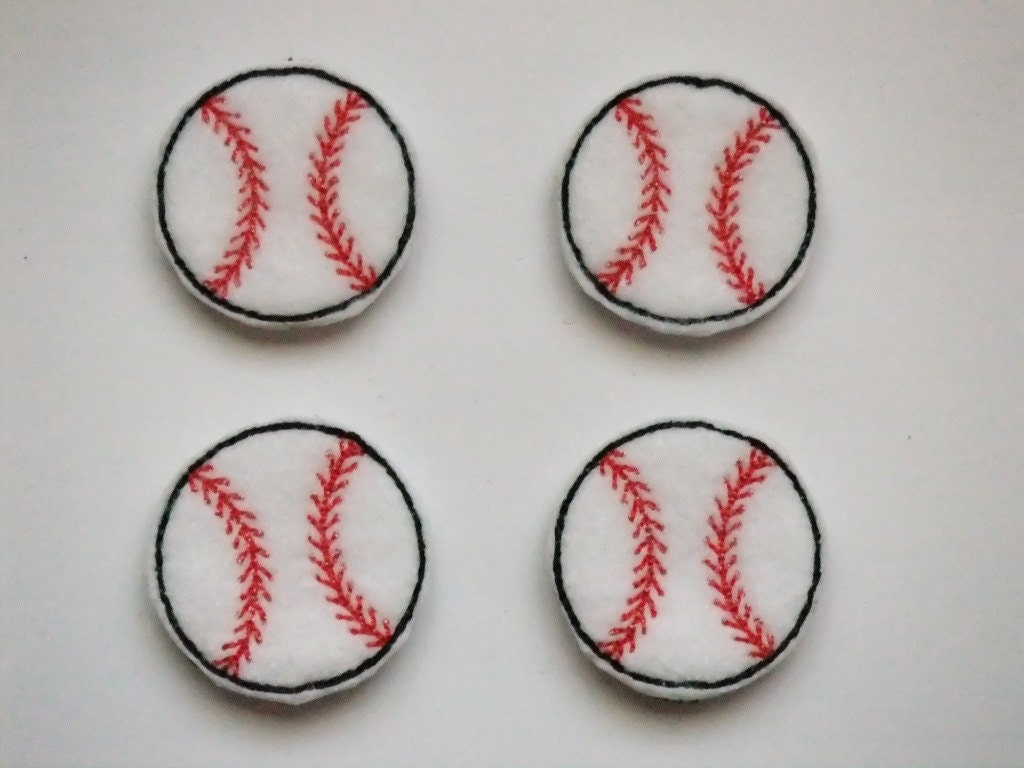 Adorable Baseball Felt Pieces Machine Embroidered for Hair Clips Bows Applique Embellishments