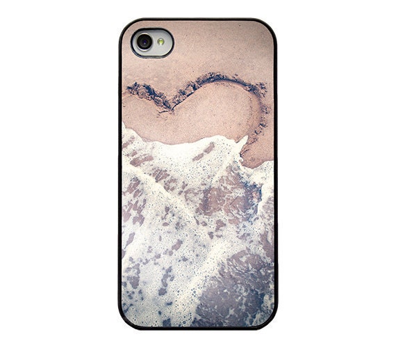 Iphone 4 4s and 5 case - heart iphone case - beach - sand - heart drawing - girly hard Iphone case