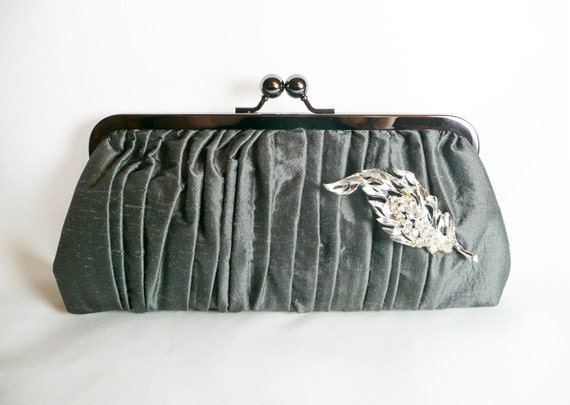 Black Clutch Silk Vintage Pin Wedding Chicago Fine Threads Special Occasion Purse