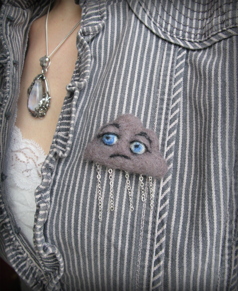 Gloomy Rain Cloud Needle Felted Brooch