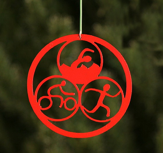 Triathlon Art Red Christmas Holiday Tree Ornament