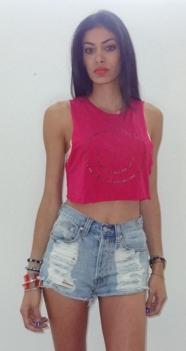 Hot Pink Smiley face Crop Top Tank
