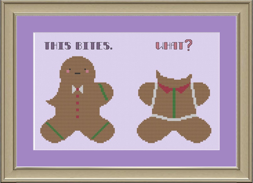 This bites: funny Christmas cookie cross-stitch pattern