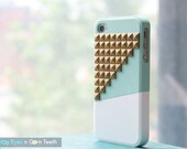 iPhone 4 case - Color Block Stud - Mint Deep / Bronze studs