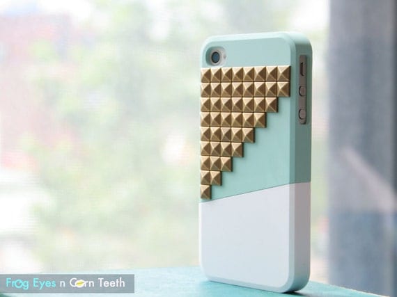 iPhone 4 case - Color Block Stud - Mint Deep / Bronze studs