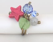 Wirework ring, bronze wire ring with Czech glass beads and howlite star, jade heart bead.