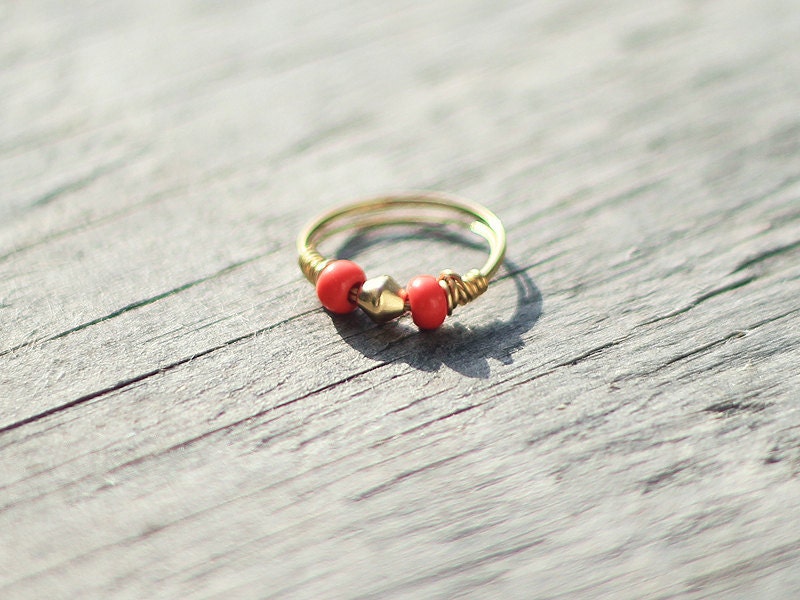 Trio Ring with Gold Plated Pyramid Bead - Custom Color Options