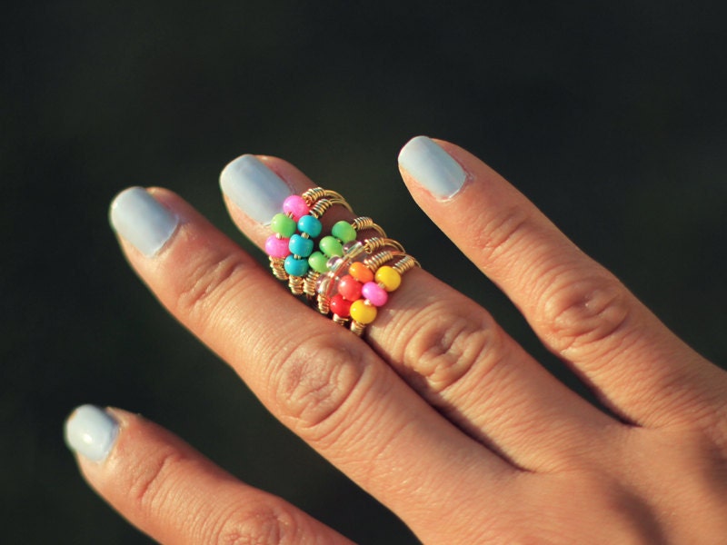 Gold Trio Bead Ring - Custom Color Options