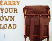 carry your own load - vintage brown frame backpack by timber top - camping, hiking