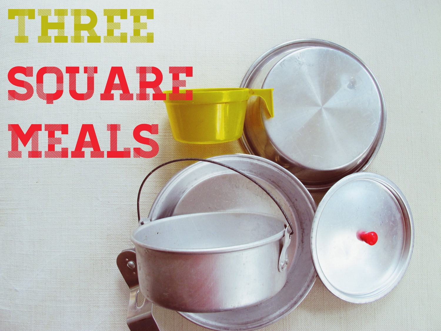 3 square meals - vintage metal mess kit - scout, camping, kitchen