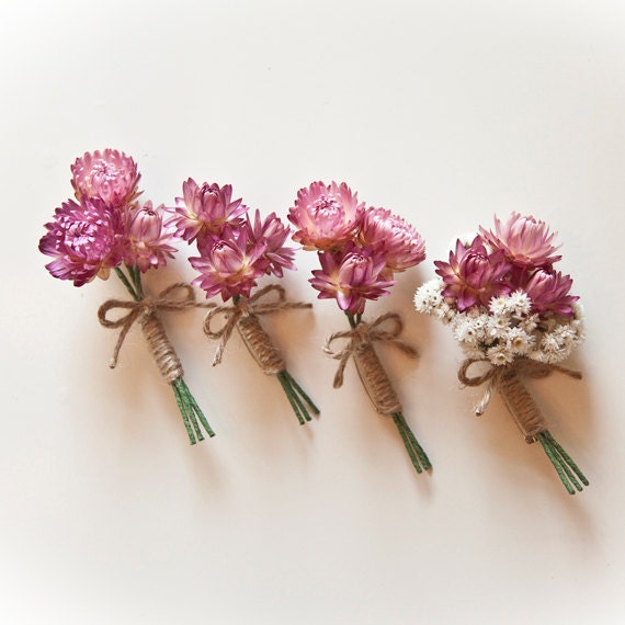 Set of 4 Dried flower Mens Buttonhole/Boutonniere