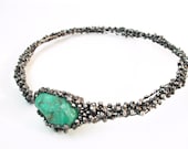 Silver necklace in handmade with green stone