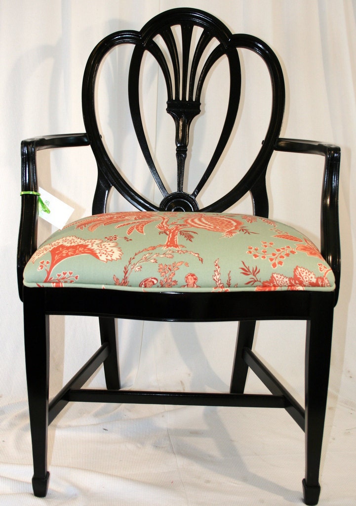 Vintage Chic Shield Back Chair in Black Lacquer w/ New Upholstery