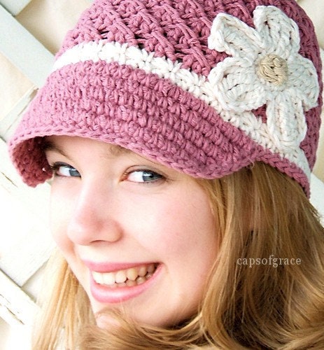 Crochet Hat Pattern Womans Daisy Visor Beanie PDF 150 Newborn to Adult  Photography Prop Permission to Sell Hat