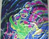 Silk Scarf or Wall Art / Spacey - 30x30 - Psychedelic Painting on Silk