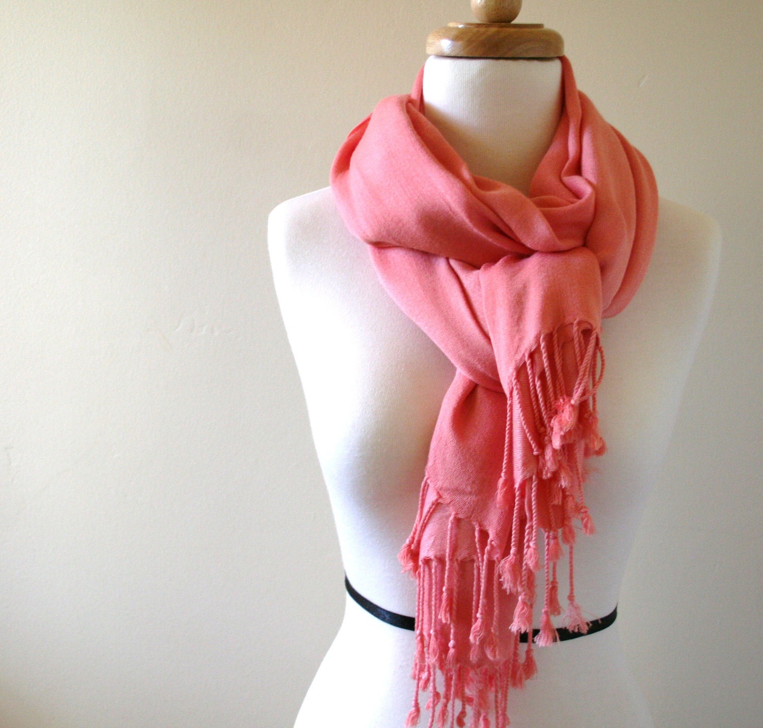 Coral Pink Pashmina Scarf, Salmon, Wrap, Sarong, Scarf, Bridesmaids, Wedding, Bridal Party, Strawberry Pink