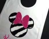 Personalized Minnie Mouse Bib for Girls. Zebra and Hot Pink. Shirt is also available
