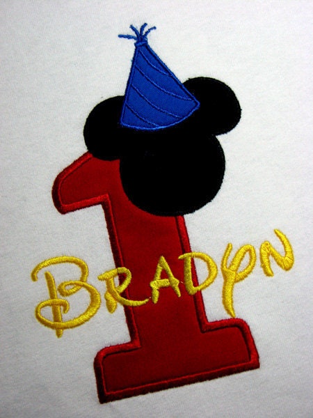 Personalized Mickey Mouse with Party Hat Birthday Shirt. Great for Girls too. SHORT SLEEVES