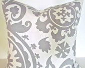 GRAY PILLOW 20x20 Throw Pillow Covers Decorative pillows 20 x 20 Grey Suzani Modern Fabric on Front & Back