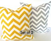 SET Of 2 -CHEVRON PILLOWS 16x16 Grey Yellow Throw Pillow Covers 16 x 16 Decorative pillow missoni Fabric front & back