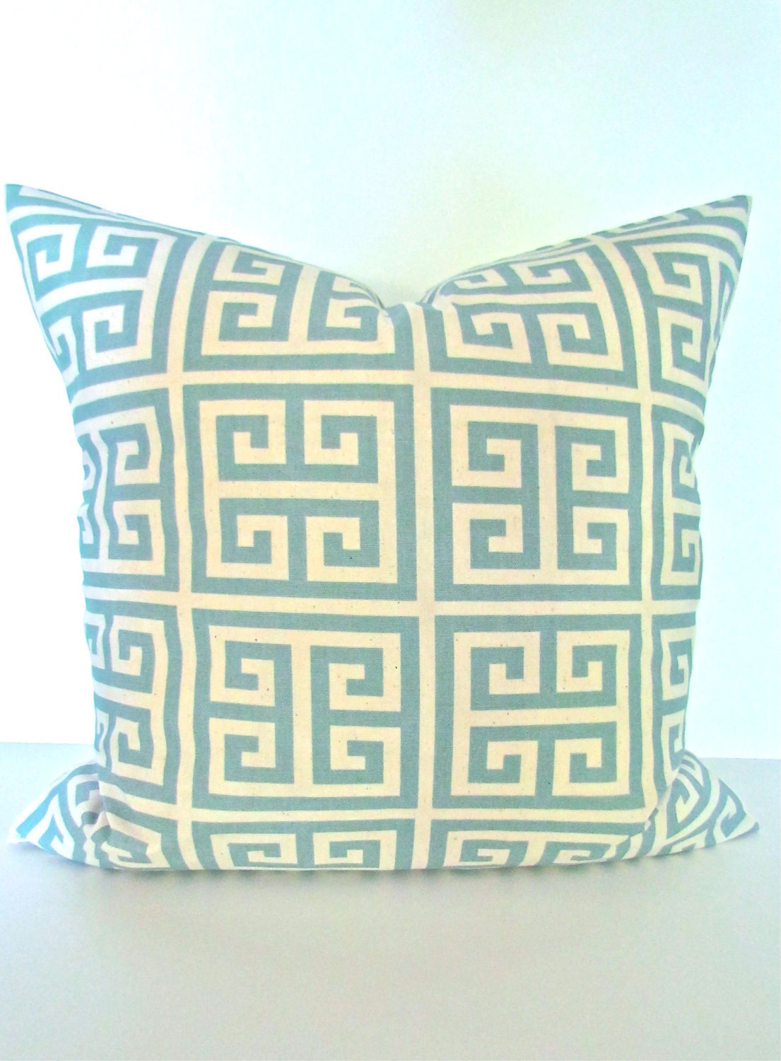 PILLOW COVER 20x2Throw Pillow Covers Spa Blue 20 x 20 Decorative Throw Pillows Greek Key Fabric on Front & Back