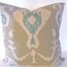 IKAT PILLOW COVER Tan Blue 20x20 Throw Pillows 20 x 20 Khaki Aqua Ikat Throw Pillow Cover