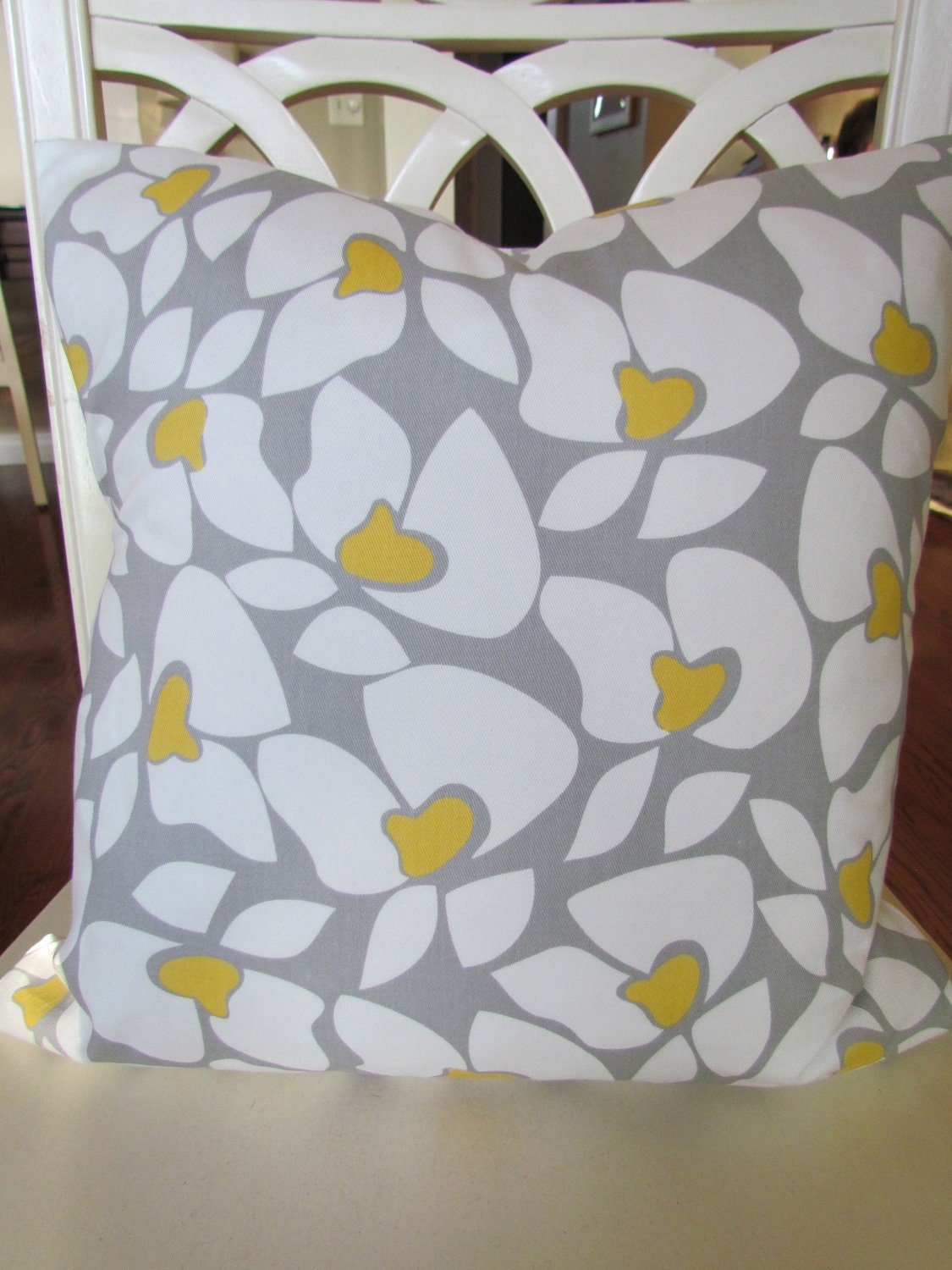 THROW PILLOW COVER  20x20  Grey Decorative Throw Pillows 20 x 20 Gray and Yellow  Floral Pillow covers Fabric front & back