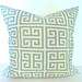 PILLOW COVER 20x2Throw Pillow Covers Spa Blue 20 x 20 Decorative Throw Pillows Greek Key Fabric on Front & Back