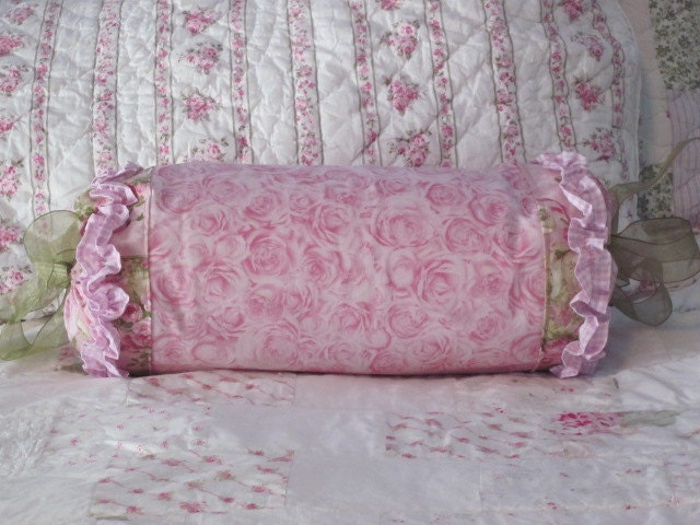 PINK BOLSTER PILLOW Shabby Chic Cottage