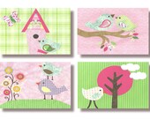 Nursery Bird Wall Art, 11x14 Art Print, Room Decor for Children or Kids with Birds, Birdhouse, Tree, Pink Butterfly and Flowers
