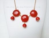 Deep Red 3 beads Bubble Statement Hollywood elegant Necklace