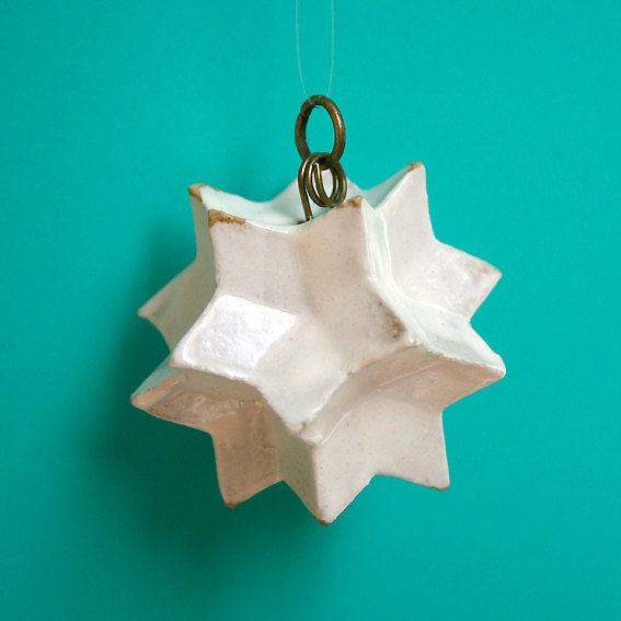 SALE. Little white star ornament. Stoneware hanging.
